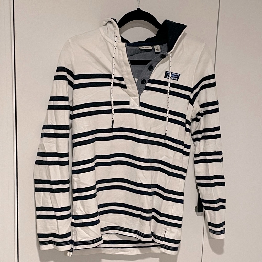 LLBean. Size XS. Striped Rugby hoodie sweatshirt